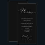Black Modern Minimalist Calligraphy Wedding Dinner Menu<br><div class="desc">Discover our elegant collection of black modern minimalist calligraphy wedding invitations,  signs,  and stationery. Designed for the contemporary couple,  each piece blends sleek simplicity with timeless calligraphy,  perfect for creating a chic and sophisticated wedding ambiance #zazzlemade</div>