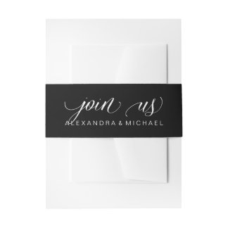 Black Modern Minimalist Calligraphy Wedding Invitation Belly Band