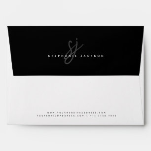 Black Modern Minimalist Chic Monogram Office Envelope