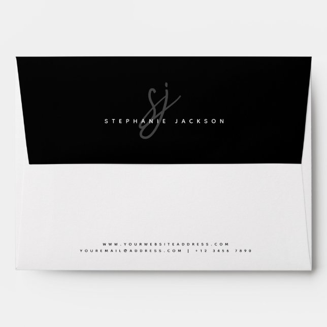 Black Modern Minimalist Chic Monogram Office Envelope (Back (Top Flap))