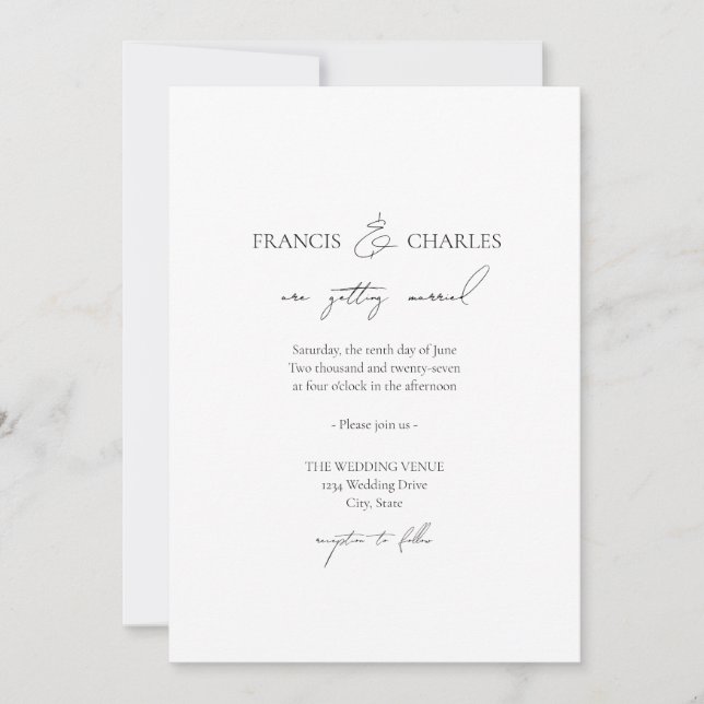Black Modern Minimalist Classic Wedding Invitation (Front)