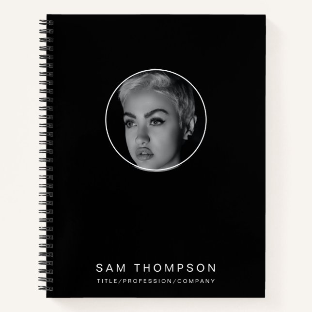 Black Modern Minimalist Custom Photo Notebook (Front)