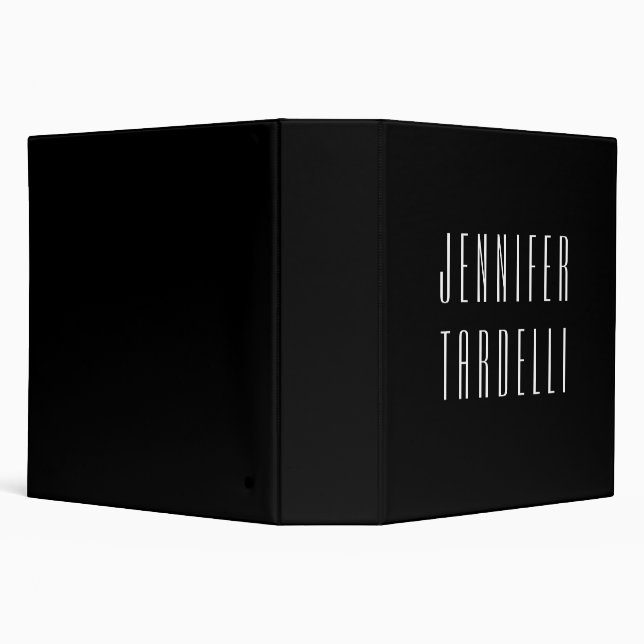 Black Modern Minimalist Elegant Your Name 3 Ring Binder (Background)