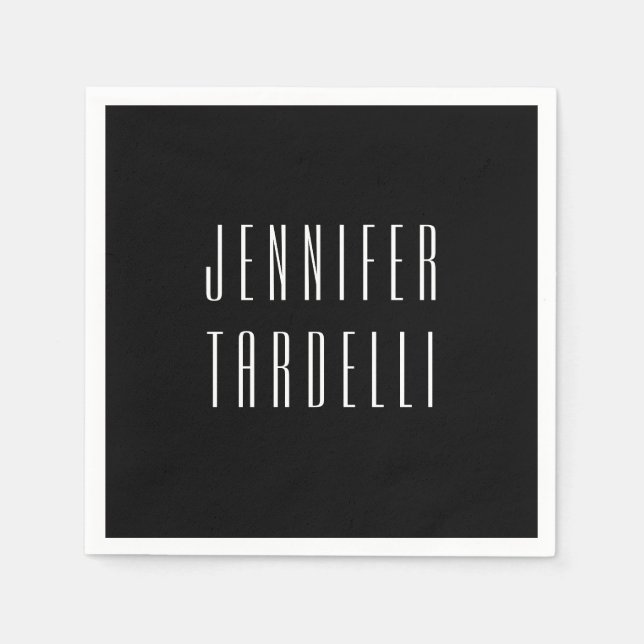 Black Modern Minimalist Elegant Your Name Napkins (Front)
