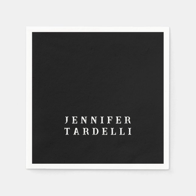 Black Modern Minimalist Elegant Your Name Napkins (Front)