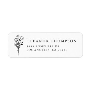 Black Modern Minimalist Floral Bouquet Label