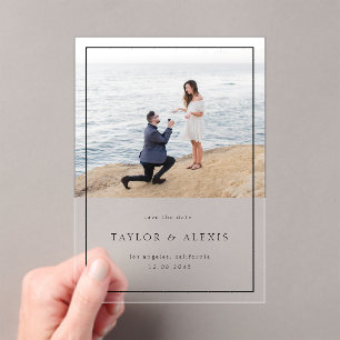 Black Modern Minimalist Frame Photo Acrylic Invitations