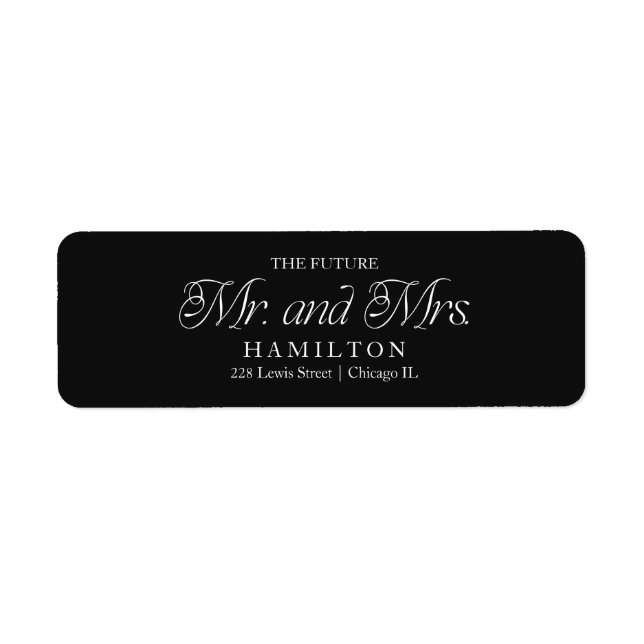 Black Modern Minimalist Future Mr and Mrs  Label (Front)
