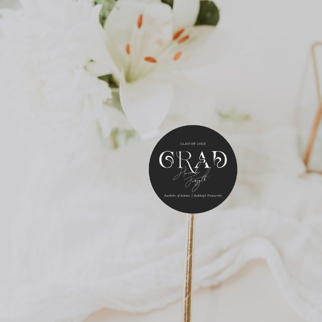 Black Modern Minimalist | Graduation Party Classic Round Sticker (Creator Uploaded)