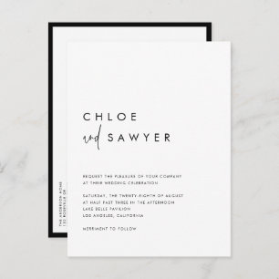 Black Modern Minimalist Handwritten Script Wedding Invitation Postcard
