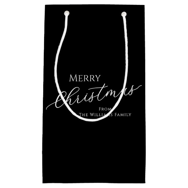 Black Modern Minimalist Merry Christmas Small Gift Bag (Front)