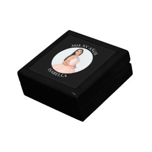 Black Modern Minimalist Mis XV Años Circle Photo Gift Box
