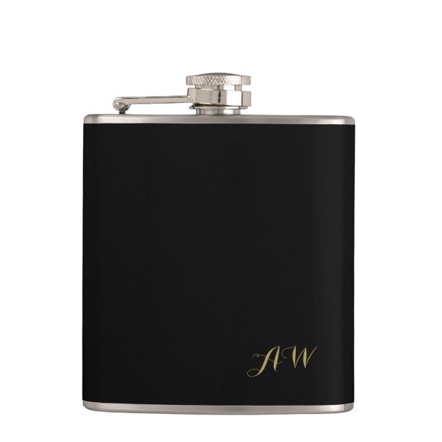 Black Modern Minimalist Monogram Flask (Front)