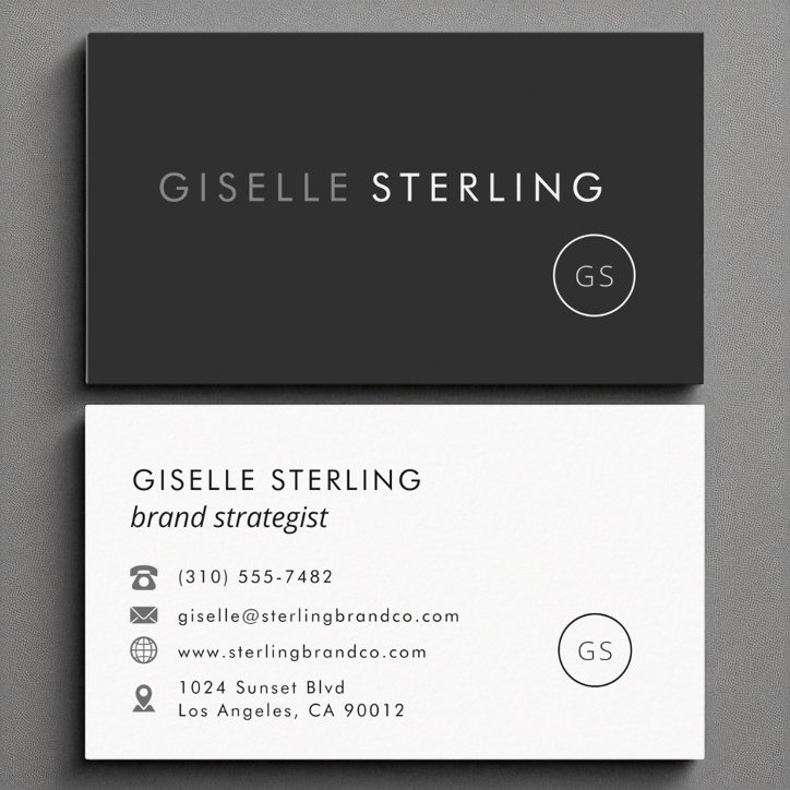Black Modern Minimalist Monogram Simple Business Card