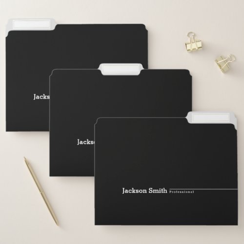 Black modern minimalist name professional file folder