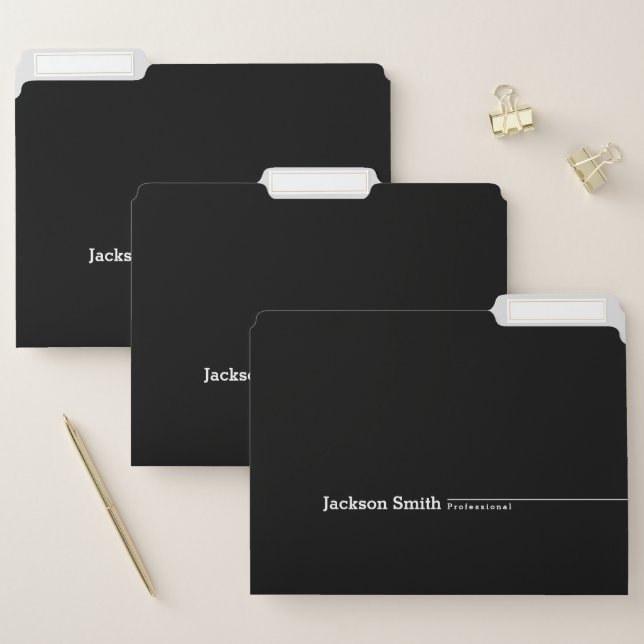 Black modern minimalist name professional file folder (Set)
