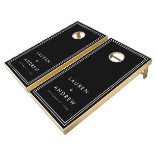 Black Modern Minimalist Personalized Cornhole Set