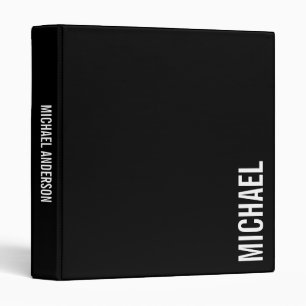 Black Modern Minimalist Personalized Name 3 Ring Binder