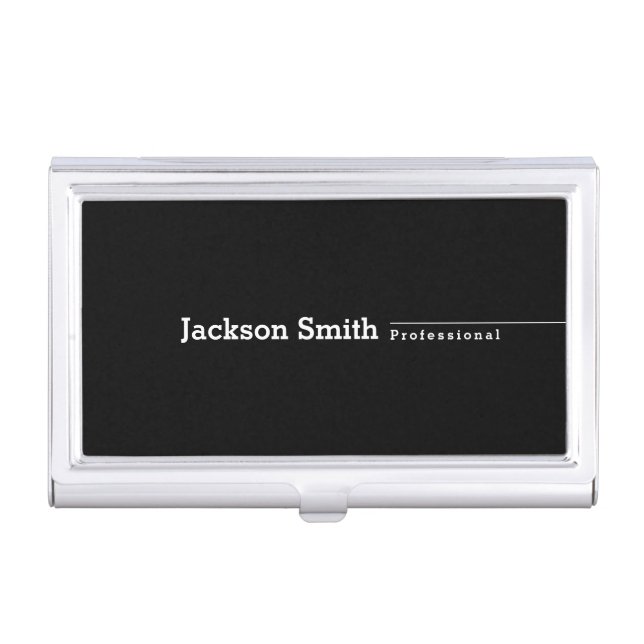 Black modern minimalist personalized name business card case (Front)