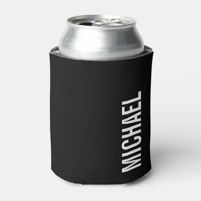 Black Modern Minimalist Personalized Name Can Cooler (Can Front)