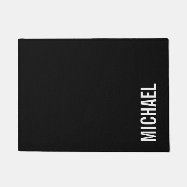 Black Modern Minimalist Personalized Name Doormat (Front)