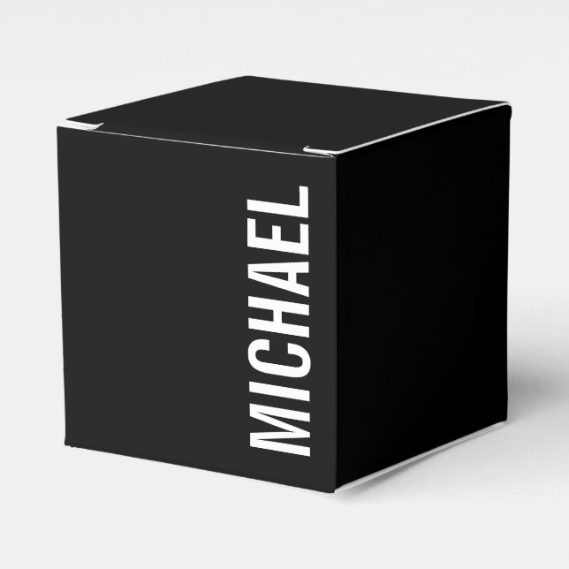 Black Modern Minimalist Personalized Name Favor Boxes (Front Side)