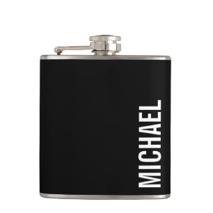 Black Modern Minimalist Personalized Name Flask