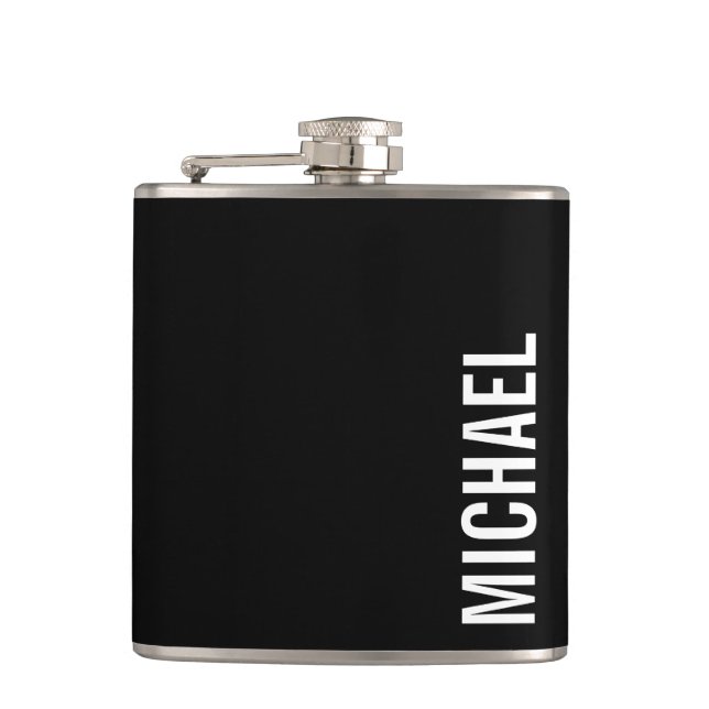 Black Modern Minimalist Personalized Name Flask (Front)