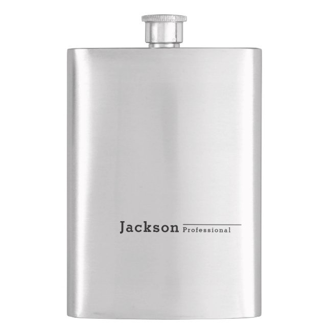 Black modern minimalist personalized name flask (Front)