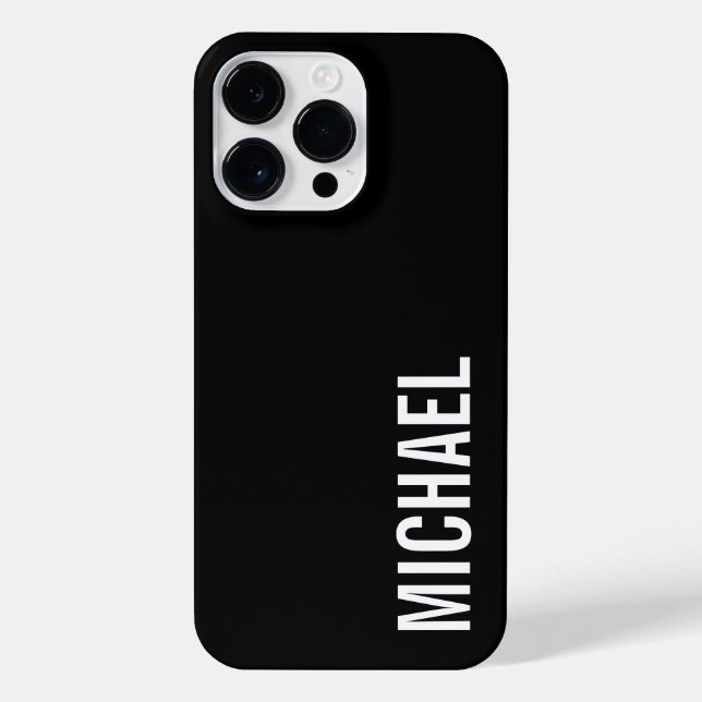 Black Modern Minimalist Personalized Name iPhone Case (Back)