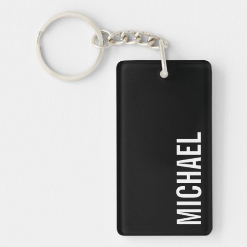 Black Modern Minimalist Personalized Name Keychain