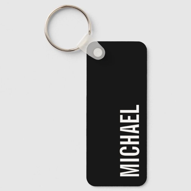 Black Modern Minimalist Personalized Name Keychain (Front)