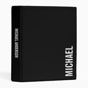 Black Modern Minimalist Personalized Name Mini Binder