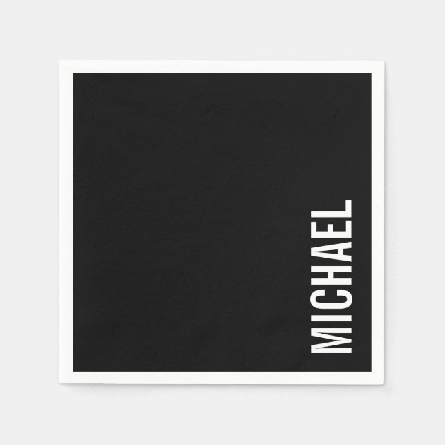Black Modern Minimalist Personalized Name Napkins (Front)