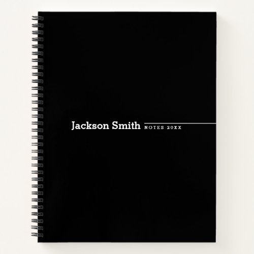 Black modern minimalist personalized name notebook