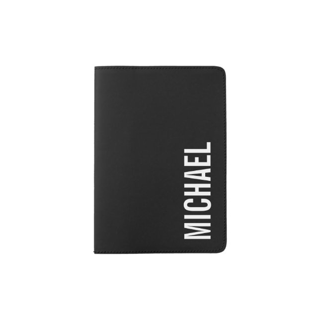 Black Modern Minimalist Personalized Name Passport Holder (Front)