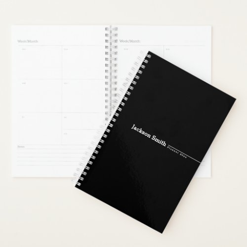 Black modern minimalist personalized name planner