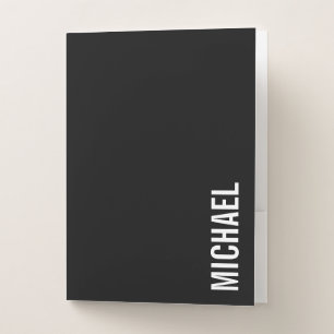 Black Modern Minimalist Personalized Name Pocket Folder