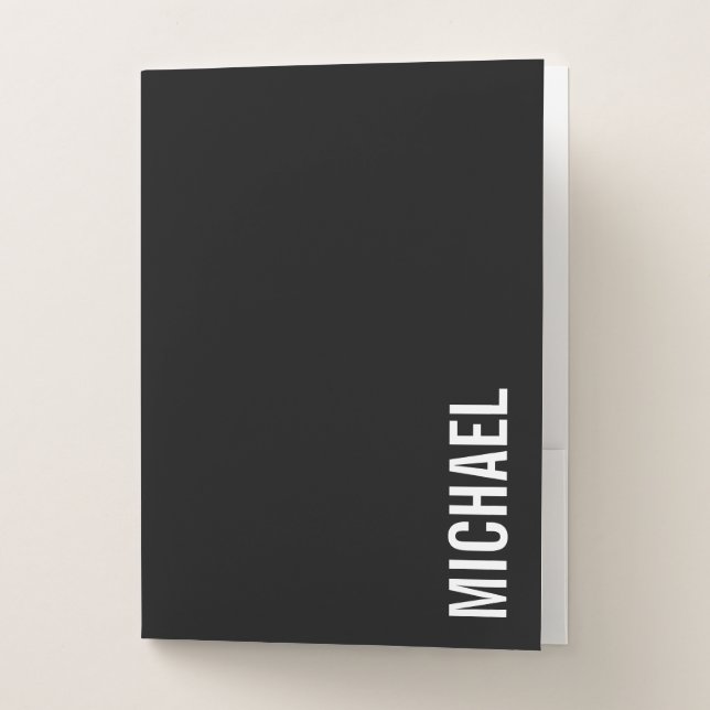 Black Modern Minimalist Personalized Name Pocket Folder (Front)