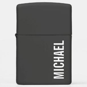 Black Modern Minimalist Personalized Name Zippo Lighter