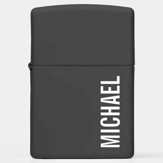 Black Modern Minimalist Personalized Name Zippo Lighter (Front)