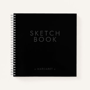 Black Modern Minimalist Personalized Sketchbook Notebook