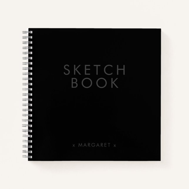 Black Modern Minimalist Personalized Sketchbook Notebook (Front)