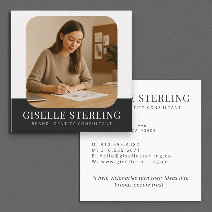 Black Modern Minimalist Photo Simple Professional Square Business Card