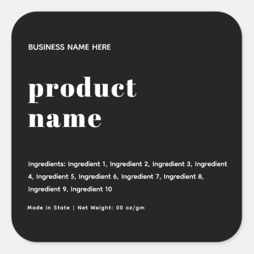 Black Modern Minimalist Product Label