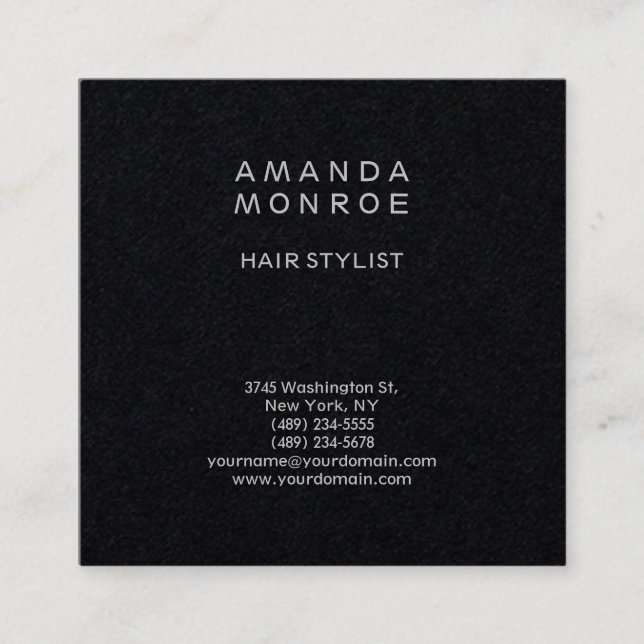 Black Modern Minimalist Professional Plain Square Business Card (Front)