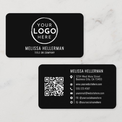 Black Modern Minimalist QR Code Professional Logo  Business Card