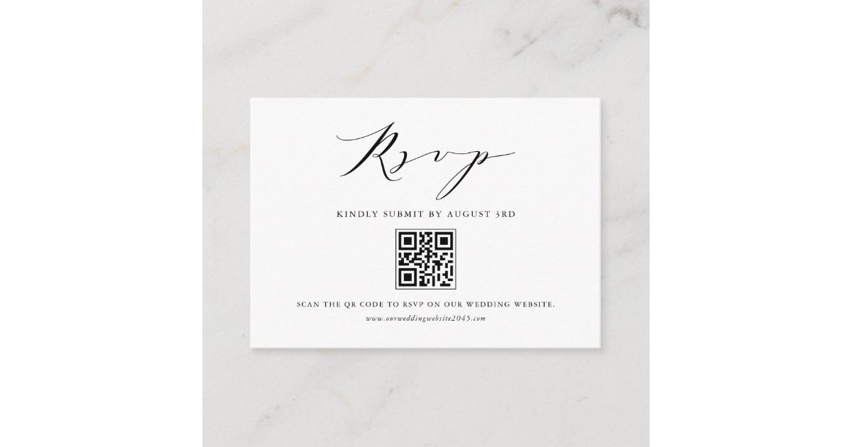 Answer Booklet Script Qr Code Photo Black Modern Minimalist Script QR Code RSVP Enclosure Card | Zazzle
