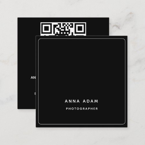 Black Modern Minimalist Simple QR Code Square Business Card