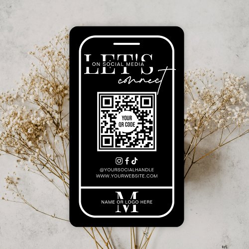 Black Modern Minimalist Social Media QR Code Business Card